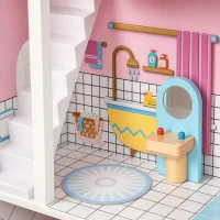 Qaba Wooden Doll House, Large 3-Storey Modern Dollhouse with 6 Rooms and 10 Accessories, for Girls Boys 3-6 Years, Pink(m-9)