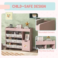 Qaba Toy Storage Organizer with 9 Non-Woven Fabric Boxes, Storage Cabinet & Shelves, for Kids Room, Nursery, Playroom Pink(m-5)