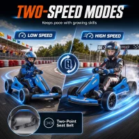 Qaba 24V Electric Drift Go Kart for Kids with Dual Motors, Soft Start, PU Wheels, 7.5MPH High Speed, for Ages 6-14, Blue(m-6)