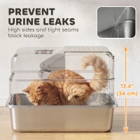 PawHut Stainless Steel Cat Litter Box with Lid, High Sided Enclosed Metal Litter Box w/ Scoop, Deodorization Bags for Cats(m-7)