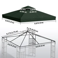 Outsunny 10' x 10' Gazebo Canopy Replacement Cover, 2-Tier Garden Gazebo Roof Replacement, UPF30+, TOP COVER ONLY, Green(m-3)