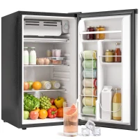 HOMCOM 3.2 Cu Ft Mini Fridge with Chiller Box, Single Door Compact Refrigerator, Adjustable Thermostat, Reversible Door, Silver(m-2)