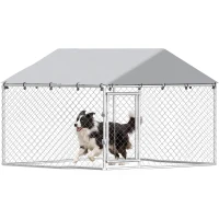 PawHut 6.6' x 6.6' x 4.9' Outdoor Dog Kennel Heavy Duty Galvanized Steel Chain Link with UV-resistant Roof, Silver(m-13)