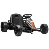 Qaba 24V Electric Drift Go Kart for Kids with Dual Motors, Soft Start, PU Wheels, 7.5MPH High Speed, for Ages 6+, Gray(m-11)
