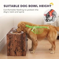 PawHut Raised Dog Bowls with Storage, Slow Feeder,  2 Stainless Steel Food and Water Bowl Non-Slip, Rustic Brown(m-4)