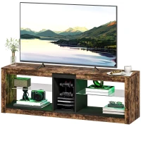 HOMCOM TV Stand Cabinet with LED Lights and Remote Control for TVs up to 65" with Storage Shelves and Compartment Rustic Brown(m-2)