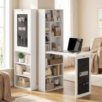 HOMCOM Fold-out Computer Desk with Storage Shelves, Bag, Wall Mount Home Office Desk, Writing Study Table with Bookshelf, White(m-8)
