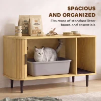 PawHut Cat Litter Box Enclosure with Sliding Door, Litter Mat, Fit Most of Litter Box, End Table, Modern Style(m-7)
