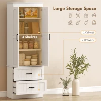 HOMCOM Tall Pantry Cabinet, 67" Kitchen Storage Cabinet with Adjustable Shelves and 2 Drawers for Kitchen, Dining Room, White(m-4)
