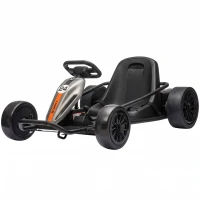 Qaba 24V Electric Drift Go Kart for Kids with Dual Motors, Soft Start, PU Wheels, 7.5MPH High Speed, for Ages 6+, Gray(m-1)