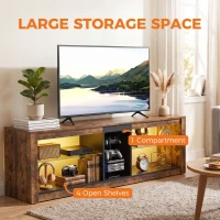 HOMCOM TV Stand Cabinet with LED Lights and Remote Control for TVs up to 65" with Storage Shelves and Compartment Rustic Brown(m-6)