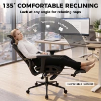 HOMCOM Ergonomic Office Chair with Lumbar Support, 2D Headrest, Mesh Reclining Desk Chair with Footrest, Swivel Wheels, Black(m-6)