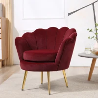 HOMCOM Modern Accent Chair, Velvet-Touch Fabric Leisure Club Chair with Gold Metal Legs for Bedroom, Wine Red(m-8)