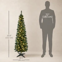 HOMCOM 7' Pre Lit Artificial Pencil Christmas Trees, Xmas Tree with Realistic Branches and Warm White LED Lights, Green(m-3)