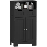 kleankin Freestanding Bathroom Cabinet with Adjustable Shelf and Drawers, Small Cabinet for Bathroom, Living Room, Black(m-9)