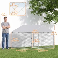 PawHut 6.6' x 6.6' x 4.9' Outdoor Dog Kennel Heavy Duty Galvanized Steel Chain Link with UV-resistant Roof, Silver(m-3)