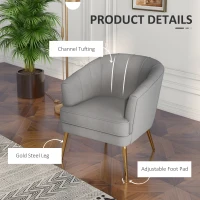 HOMCOM Fabric Armchair, Modern Accent Chair with Gold Metal Legs for Living Room, Bedroom, Home Office, Grey(m-5)