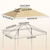 Outsunny 10' x 13' Gazebo Replacement Canopy Cover, Gazebo Roof Replacement (TOP COVER ONLY), Khaki(m-3)