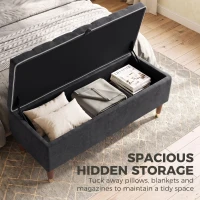 HOMCOM Storage Ottoman Bench, Linen-Look Upholstered Seat, 264 LBS Capacity, End of Bed Bench, Dark Grey(m-4)