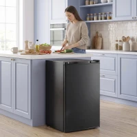 HOMCOM 3.2 Cu Ft Mini Fridge with Chiller Box, Single Door Compact Refrigerator, Adjustable Thermostat, Reversible Door, Black(m-8)