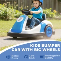 Qaba 6V Bumper Car, Electric Car for Kids with Slow Start, 360° Spin, Music and Horn for 37-72 Months, Blue(m-4)