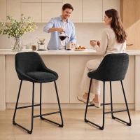 HOMCOM Bar Stools Set of 2 Chenille Barstools Counter Height Bar Chairs Backrest Footrest Black(m-8)