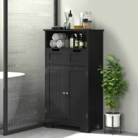 kleankin Freestanding Bathroom Cabinet with Adjustable Shelf and Drawers, Small Cabinet for Bathroom, Living Room, Black(m-1)