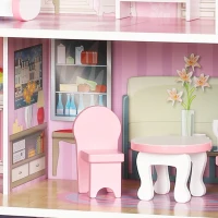 Qaba Dollhouse with 8 PCS Accessories, Dreamhouse Villa with LED Light, 3-Story Doll House with 6 Rooms for Girls 3-6 Years(m-9)