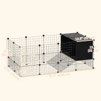 PawHut Guinea Pig Cage, Small Animal Playpen with 31 Panels, Elevated Huts, Non-Slip Mats, Black(m-3)
