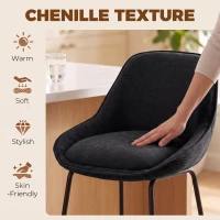 HOMCOM Bar Stools Set of 2 Chenille Barstools Counter Height Bar Chairs Backrest Footrest Black(m-6)