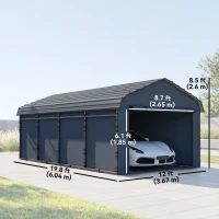 Outsunny 12' x 20' Metal Carport, Heavy Duty Garage Car Shelter with Galvanized Metal Roof and Removable Sidewalls, Dark Grey(m-3)