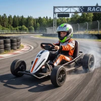 Qaba 24V Electric Drift Go Kart for Kids with Dual Motors, Soft Start, PU Wheels, 7.5MPH High Speed, for Ages 6+, White(m-10)