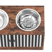 PawHut Raised Dog Bowls with Storage, Slow Feeder,  2 Stainless Steel Food and Water Bowl Non-Slip, Rustic Brown(m-10)