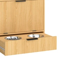 PawHut Dog Feeding Station Food Storage Container, Pet Feeding Station with 2 Pull Out Bowls, Tilt Out Storage Cabinet(m-9)