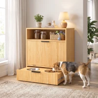 PawHut Dog Feeding Station Food Storage Container, Pet Feeding Station with 2 Pull Out Bowls, Tilt Out Storage Cabinet(m-8)
