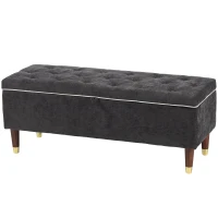 HOMCOM Storage Ottoman Bench, Linen-Look Upholstered Seat, 264 LBS Capacity, End of Bed Bench, Dark Grey(m-2)