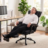 HOMCOM Big and Tall Office Chair with Adjustable Headrest, 500 lbs, Wide Seat, Lumbar Support, Desk Chair, Footrest(m-8)