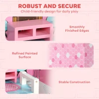 Qaba Wooden Doll House, Large 3-Storey Modern Dollhouse with 6 Rooms and 10 Accessories, for Girls Boys 3-6 Years, Pink(m-7)