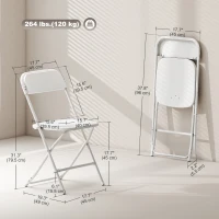 HOMCOM 4 Pack Folding Chairs with Drain Holes, Metal Frame, Portable Lightweight Chairs for Home, Office, White(m-3)