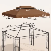 Outsunny Model 84C-101 or 84C-144 13' x 10' Gazebo Replacement Canopy, Gazebo Top with Double Vented Roof (TOP ONLY), Coffee(m-3)
