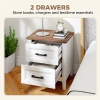 HOMCOM Farmhouse Nightstand Set of 2, Bedside Tables with 2 Drawers, Wood-Effect Top, White(m-5)