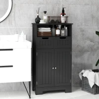 kleankin Freestanding Bathroom Cabinet with Adjustable Shelf and Drawers, Small Cabinet for Bathroom, Living Room, Black(m-8)
