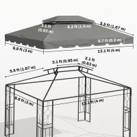 Outsunny 13' x 10' Gazebo Replacement Canopy, Gazebo Top Cover with Double Vented Roof for Garden Patio(TOP ONLY), Grey(m-3)