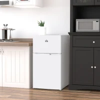 HOMCOM 3.2 Cu Ft Compact Refrigerator, Mini Fridge with Freezer, Adjustable Shelves and Reversible Doors for Bedroom, White(m-8)