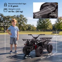 Qaba 12V Kids ATV, Electric Ride On Quad with Dual Motors, Soft Start, Battery Display, Music, Lights for 3-8 Years, Black(m-3)