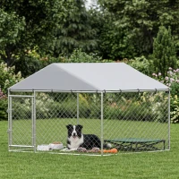 PawHut 6.6' x 6.6' x 4.9' Outdoor Dog Kennel Heavy Duty Galvanized Steel Chain Link with UV-resistant Roof, Silver(m-8)