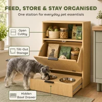 PawHut Dog Feeding Station Food Storage Container, Pet Feeding Station with 2 Pull Out Bowls, Tilt Out Storage Cabinet(m-4)
