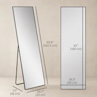 HOMCOM 64"x20" Full Length Mirror, Tempered Glass Floor Mirror with Stand, Standing, Hanging or Leaning Against Wall, Black(m-3)