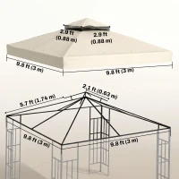 Outsunny 10' x 10' Gazebo Canopy Replacement Cover, 2-Tier Garden Gazebo Roof Replacement, UPF30+, TOP COVER ONLY, Cream White(m-3)
