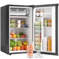 HOMCOM 3.2 Cu Ft Mini Fridge with Chiller Box, Single Door Compact Refrigerator, Adjustable Thermostat, Reversible Door, Silver(m-13)